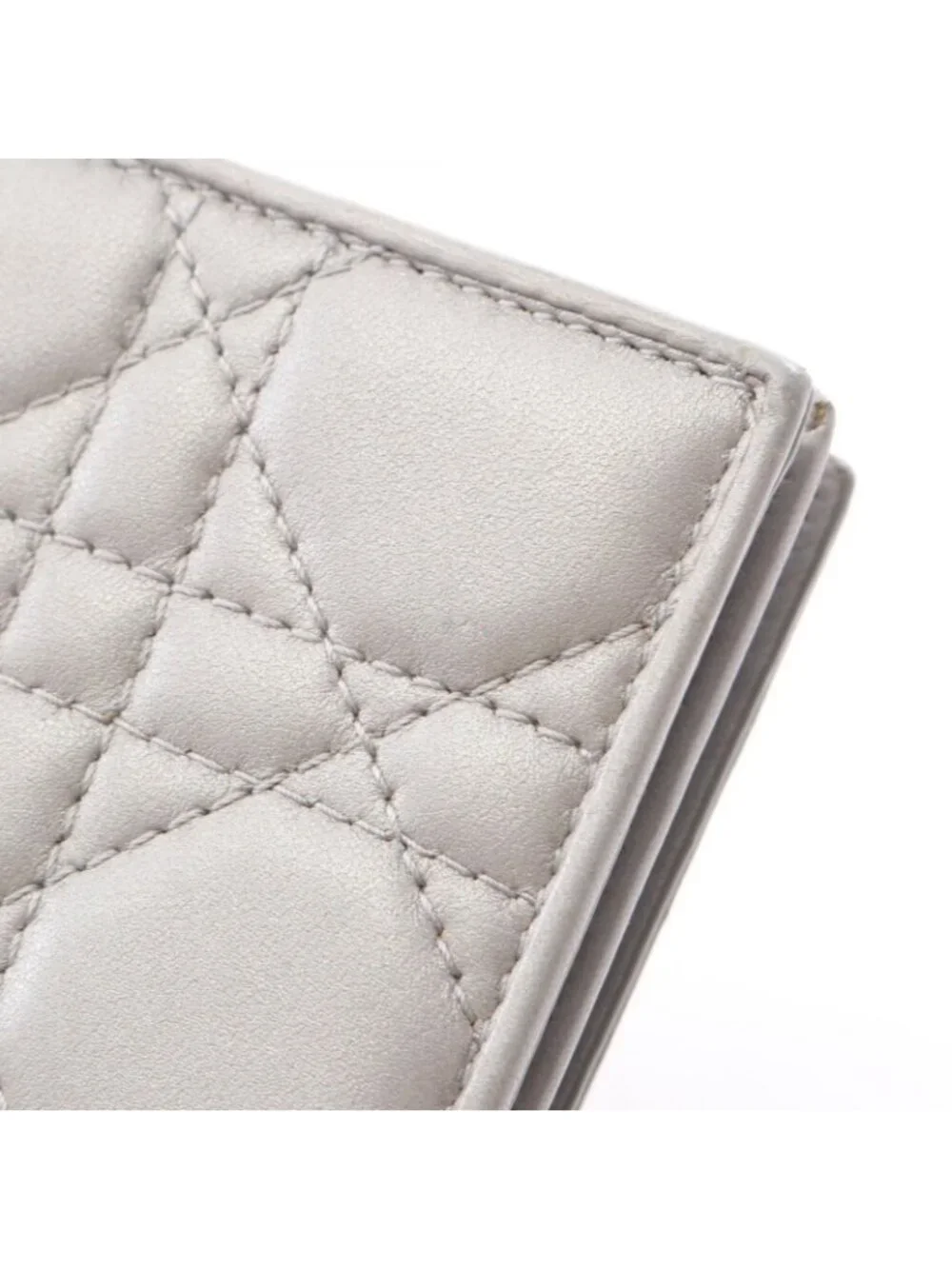 Dior Card Holder Lady Dior Cannage Pearl Gray Leather Bloom Wallet